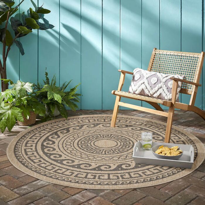 Comilla Rishi alfombra interior/exterior redondo Ø 160cm yute negro