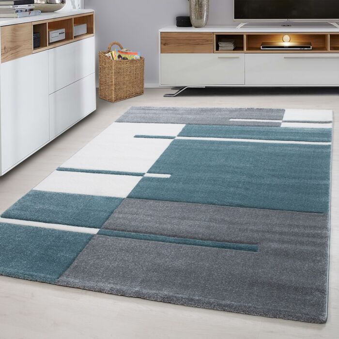 Hawaii Rayas alfombra pelo corto rectangular 80x150cm azul