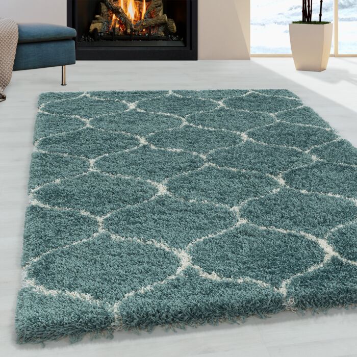 Salsa Shaggy alfombra peluda pelo largo corredor 80x250cm azul