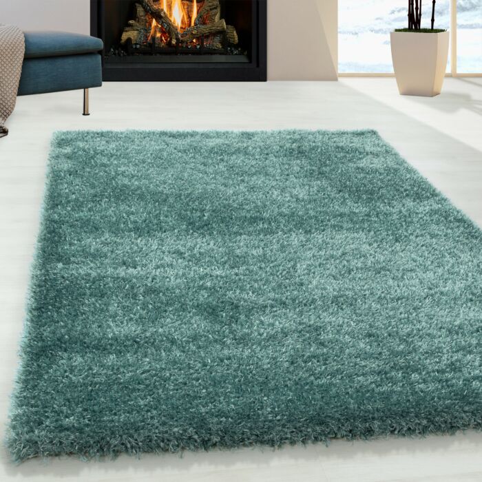 Brilliant Shaggy alfombra peluda pelo largo rectangular 280x370cm azul agua