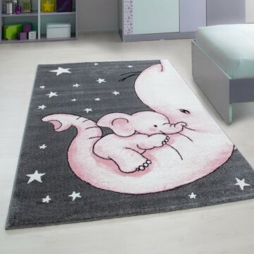 Kids Elefante alfombra habitación infantil pelo corto rectangular 160x230cm rosa