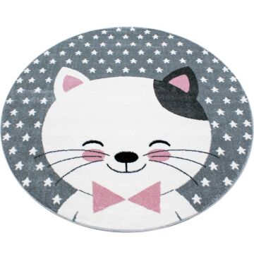 Kids Gatito alfombra habitación infantil pelo corto redondo Ø 120cm rosa