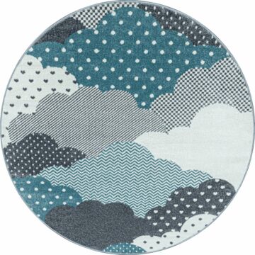 Bambi Nubes alfombra habitación infantil pelo corto redondo Ø 120cm azul