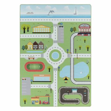 Play Tráfico alfombra de juego antideslizante habitación infantil de bucle rectangular 80x120cm verde