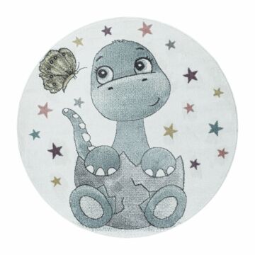 Funny Dino alfombra bebé habitación infantil pelo corto redondo Ø 120cm azul