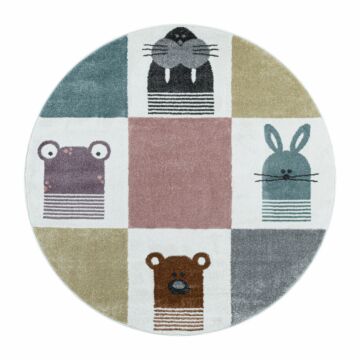 Funny Animales alfombra bebé habitación infantil pelo corto redondo Ø 120cm multicolor