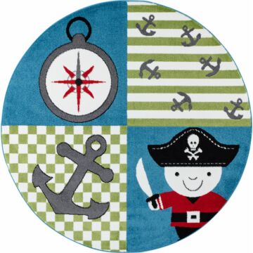 Kids Pirata alfombra habitación infantil pelo corto redondo Ø 120cm multicolor